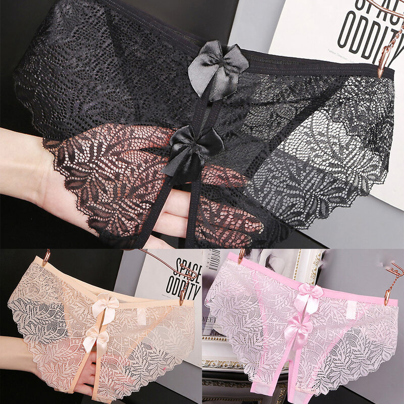 New Women Lace Open Crotch Mesh See Through Breathable Panties Alluring Seamless Briefs Clear Shorts Seductive Female Briefs