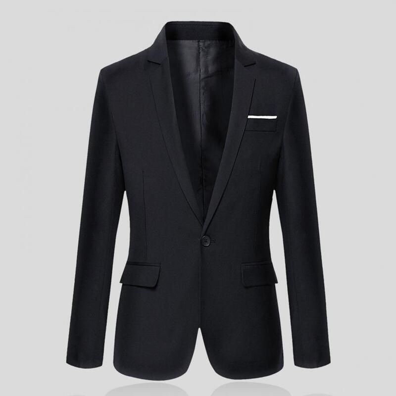 Flap Pockets Long Sleeve Men Blazer Casual Single Button Lapel Suit Jacket Male Single Button Slim Business Blazer Men Clothing