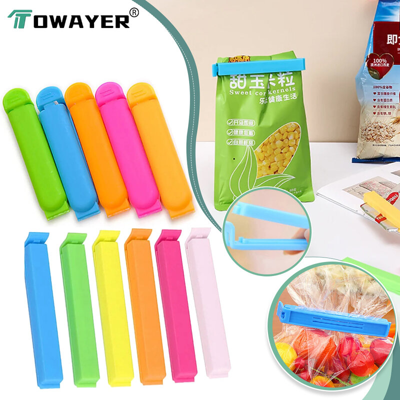 Clips de plástico para sellado de bolsas de comida, herramienta selladora portátil de 10 piezas para almacenamiento de alimentos, para el hogar