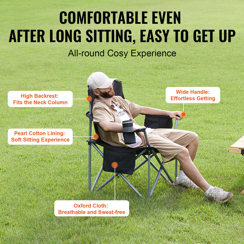 Складной стул VEVOR для взрослых, портативное уличное кресло с подкладкой на поясницу, для пляжа, газона, пикника, рыбалки, походов
