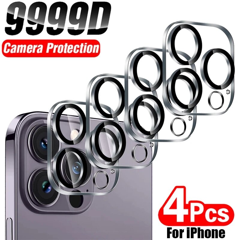 Protecteurs de verre de caméra arrière HD pour iPhone, film de protection d'objectif, iPhone 13, 11, 12, 14, Pro, Max, 4 pièces