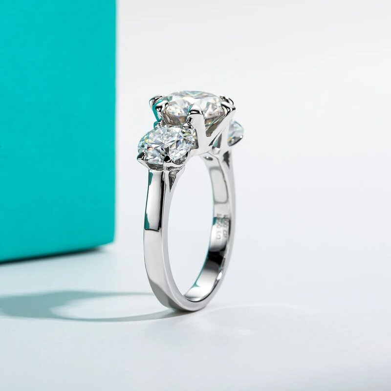 AnuJewel-anillo de compromiso de plata de 3 piedras de moissanita de Color D de 5CT, chapado en oro de 18k, anillo de boda de promesa con joyería GRA