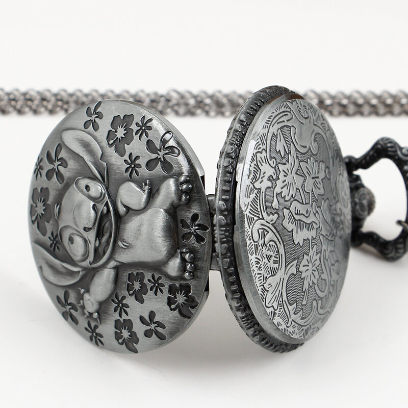 Vintage Bronze Pocket Watches Flower Pattern Design Cute Boys Girls Quartz Pocket Watch with Necklace Chain Pendants