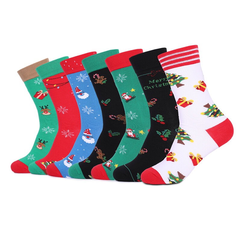 Chaussettes en coton peigné pour hommes, tube moyen, dernière conception, automne, hiver, cadeaux de Noël colorés heureux, nouveauté