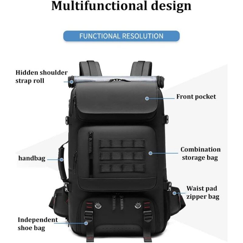 Деловой рюкзак для ноутбука 17 дюймов с отдельной обувью, с USB-портом для зарядки 50 л, рюкзак для активного отдыха, походов, рюкзак для пешего туризма и кемпинга