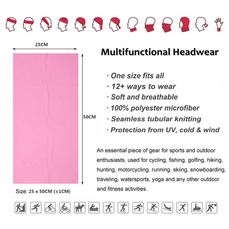 Bandana transpirable rosa claro para senderismo, diadema para el cuello, polaina para ciclismo, envoltura para la cabeza, máscara facial para exteriores, cubierta de tubo, bufanda, pasamontañas