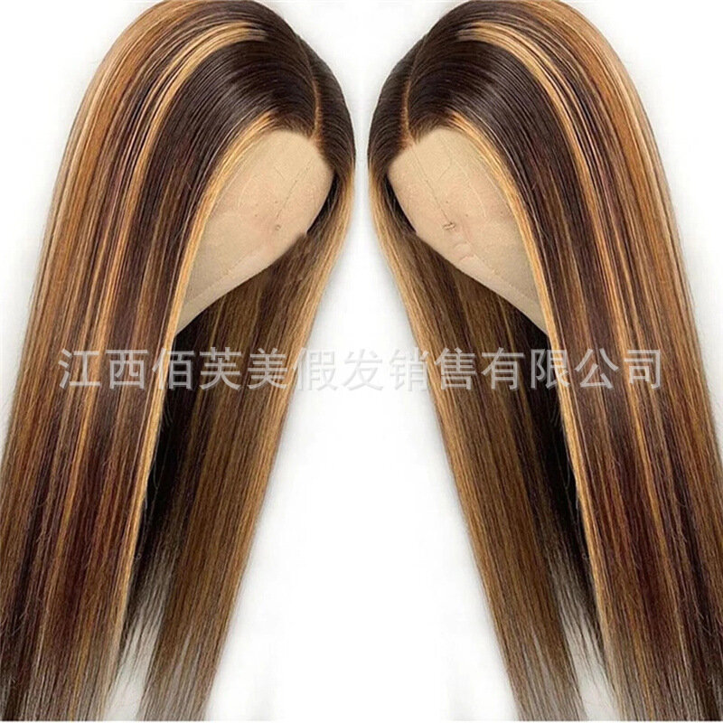Wig baru trendi dan modis gradien warna titik tengah memilih pewarna rambut lurus panjang ikat kepala serat sintetis untuk wanita anak perempuan