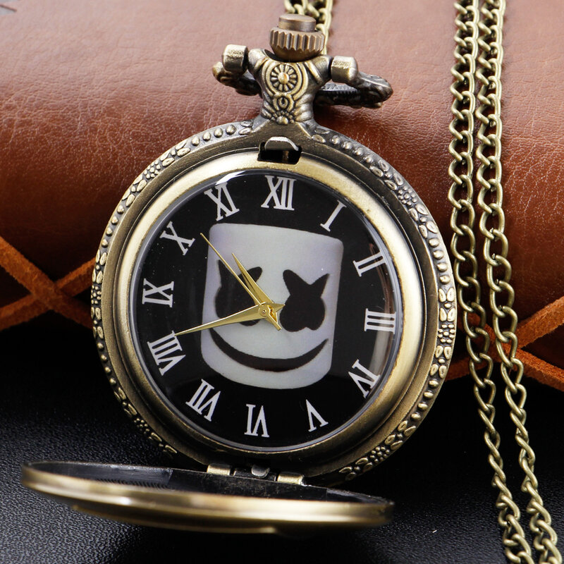 Słynny i popularny Dj głowy obraz kieszonkowy zegarek kwarcowy brąz antyczne stali Fob wisiorek z zegarem akcesoria naszyjnikowe prezent