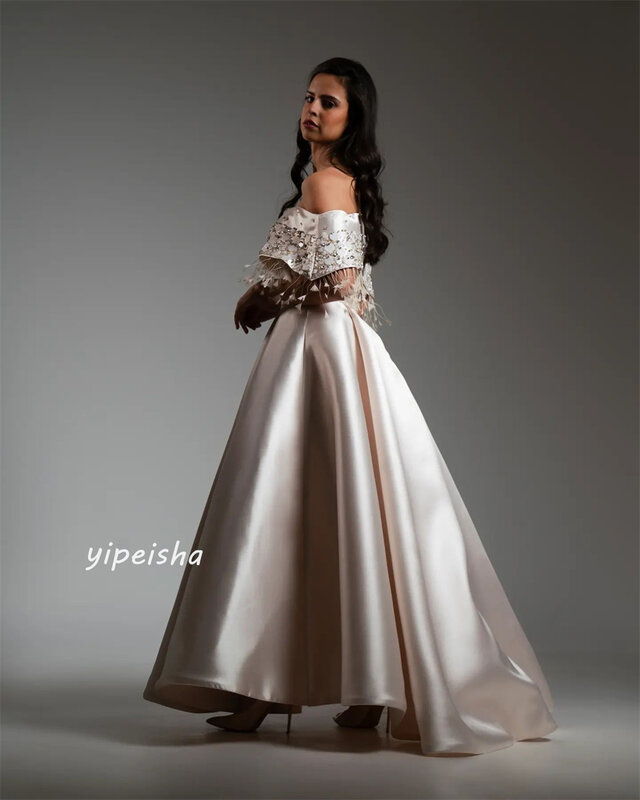Prom Dress Satin Draped Beading Tassel  A-line Off-the-shoulder Bespoke Occasion Gown Long Dresses