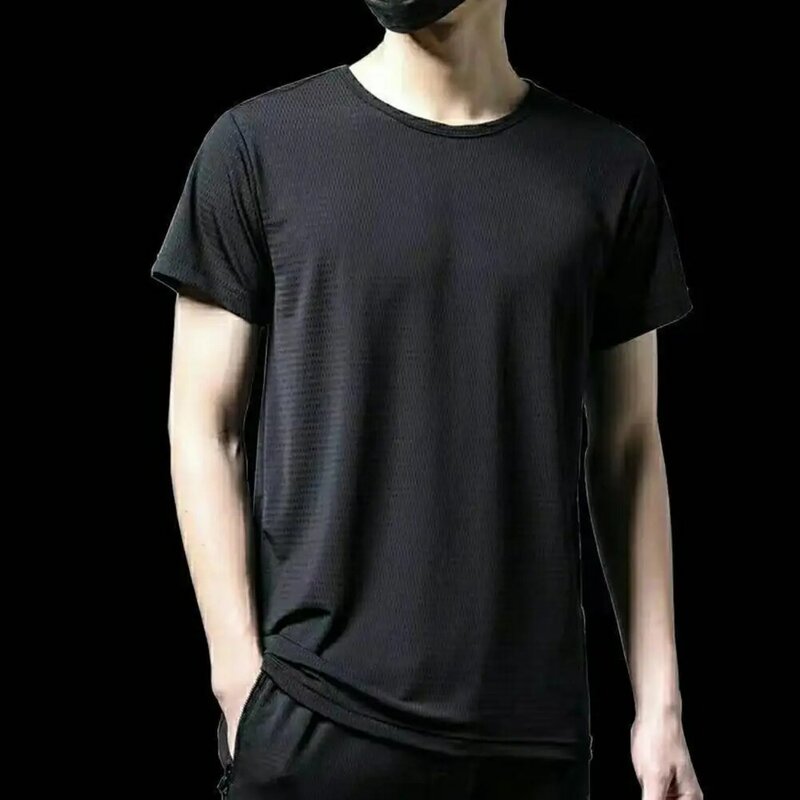 T-shirt Shorts Set Men's Casual O-neck T-shirt Wide Leg Shorts Set in Solid Color Ice Silk Loose Fit Sportswear for Summer