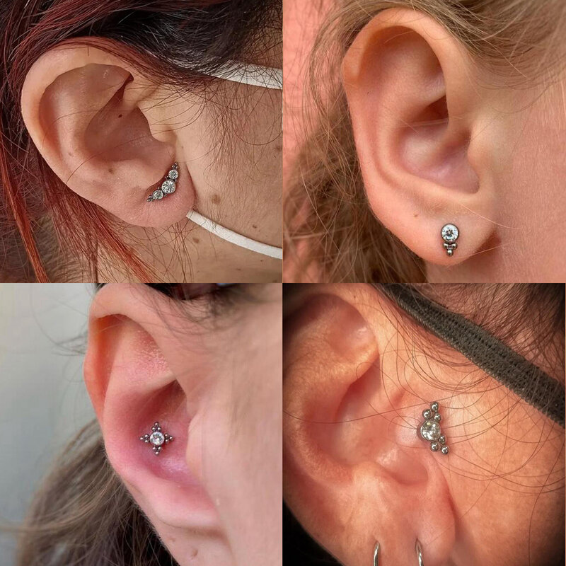 Titânio Body Piercing Jóias Labret Stud, anel labial, unha nasal, zircão Ear Stud, cartilagem Helix Lobe Conch Brincos, ASTM F136