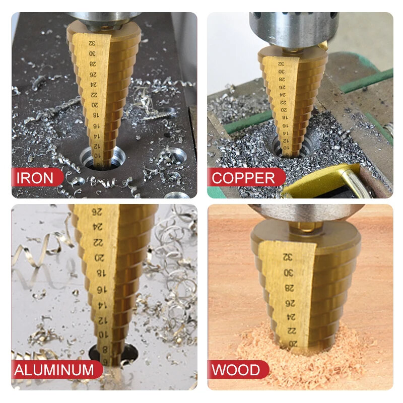 6 pezzi punte per trapano a gradino Set di trapano per sega HSS fresa in titanio per la lavorazione del legno apriscatole con anima in metallo 4-12 4-20 4-32mm 3 6 8mm