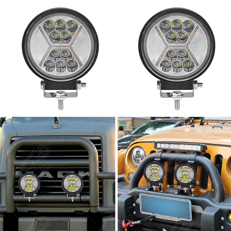 Lampu sorot LED bulat 4 inci, lampu kabut truk traktor SUV Offroad 4x4 lampu sorot kerja LED mobil