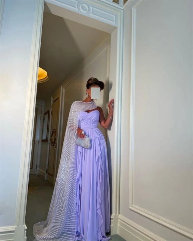 Lucy Feestjurk Vrouwen Elegante Luxe Avondjurken 2023 Pailletten Sjaal Arabisch Bruidsmeisje Jurk Vrouw Paars Eid Al-Fitr Prom