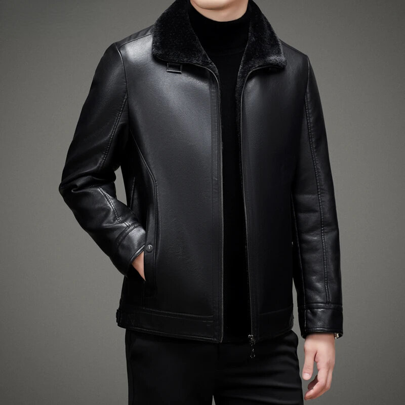 Fall Winter Genuine Leather Man Jackets Casual Warm Plush Coat Thickened Men Jacket Fashion Coats Clothes