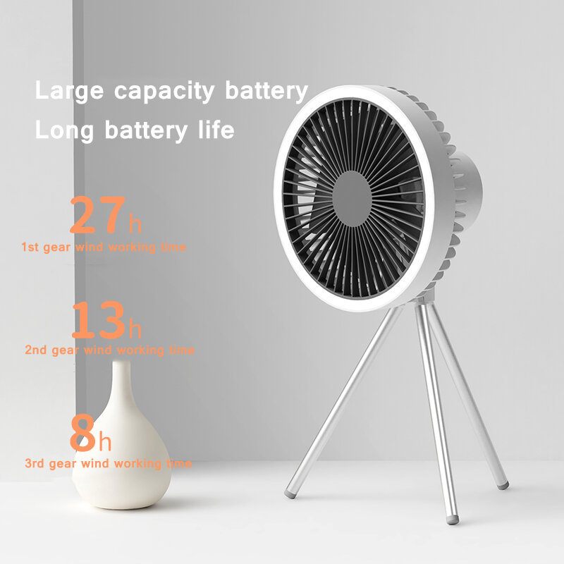 Ventilador de refrigeración de aire multifunción para el hogar, dispositivo con soporte de trípode de escritorio recargable por USB, con luz nocturna, para acampar al aire libre