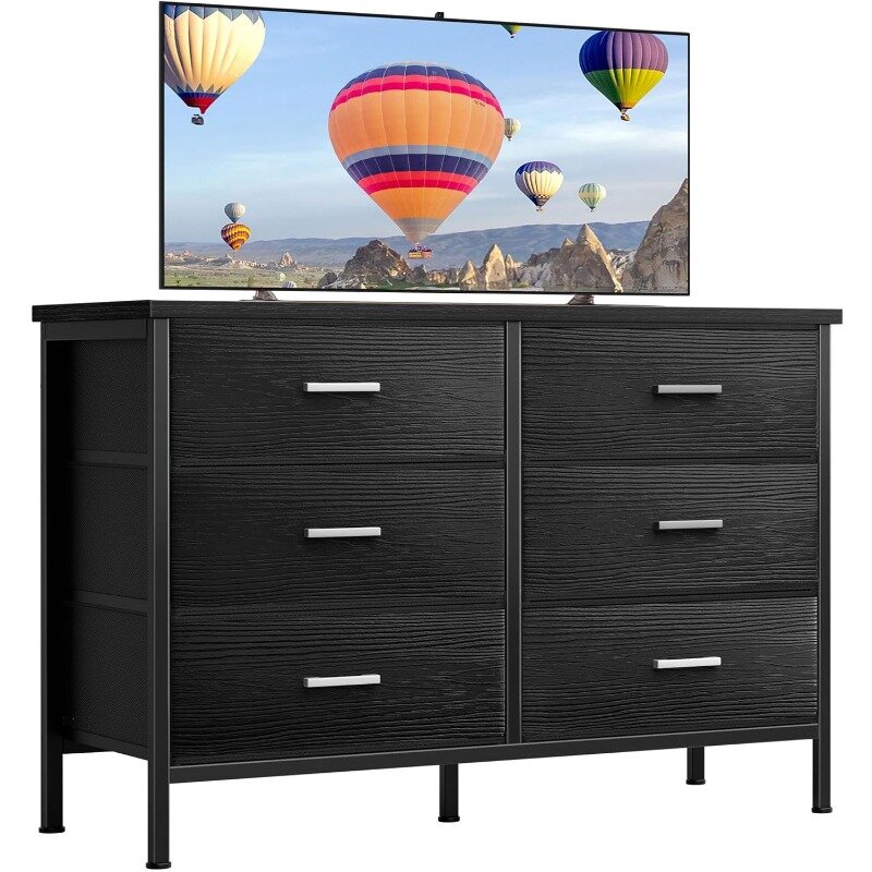 Black Dresser for Bedroom 6 Drawer,Wide Dresser TV Stand for 50" TV Dressers & Chests of Drawers Fabric Dresser