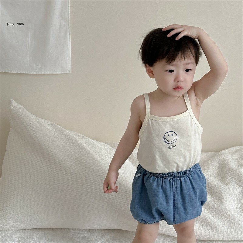 Camisetas sin mangas para bebé y niña, a la moda Chaleco con estampado de letras, Camiseta de algodón para niño pequeño, Tops para niño 2024