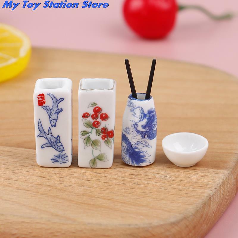 Mini soporte de palillos de cerámica para casa de muñecas, accesorios de miniaturas, muebles de cocina, juguete de simulación, 1:12
