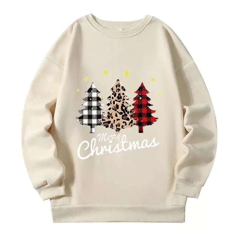 Kerstboom Print Plus Size Dames Sweatshirt Herfst Winter Nieuwe 2023 Dame Sweatshirts Amerikaanse Mode Grote Maat Pullover