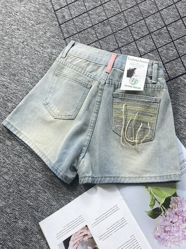 Shorts jeans de cintura alta femininos, jeans vintage casual, shorts de cowboy sexy coreanos, streetwear verão, 2023, 2023