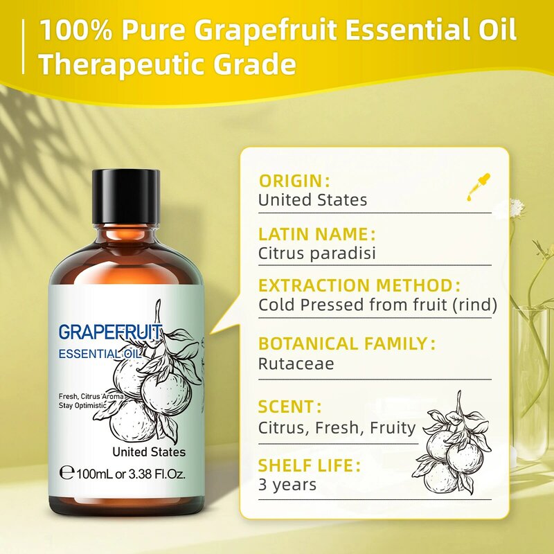 HIQILI-Aceites Esenciales de pomelo 100ML, difusor de aromaterapia, humidificador, masaje, creación de aromaterapia, natural puro
