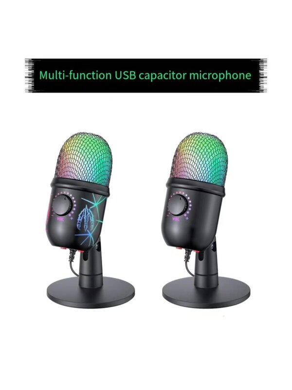 Micrófono de condensador USB con función de retorno de oído, reducción de ruido silencioso, RGB, para juegos, PC, ordenador, portátil, grabación de vídeo