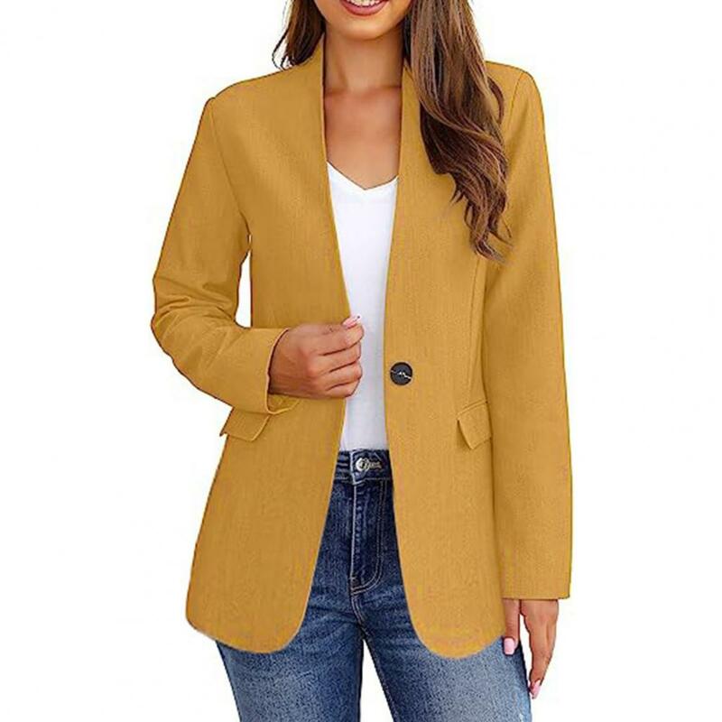 Women Solid Color Elegant Women's V-neck Office Jacket for Autumn Winter Slim Fit Business Suit Coat with Long Sleeves Solid