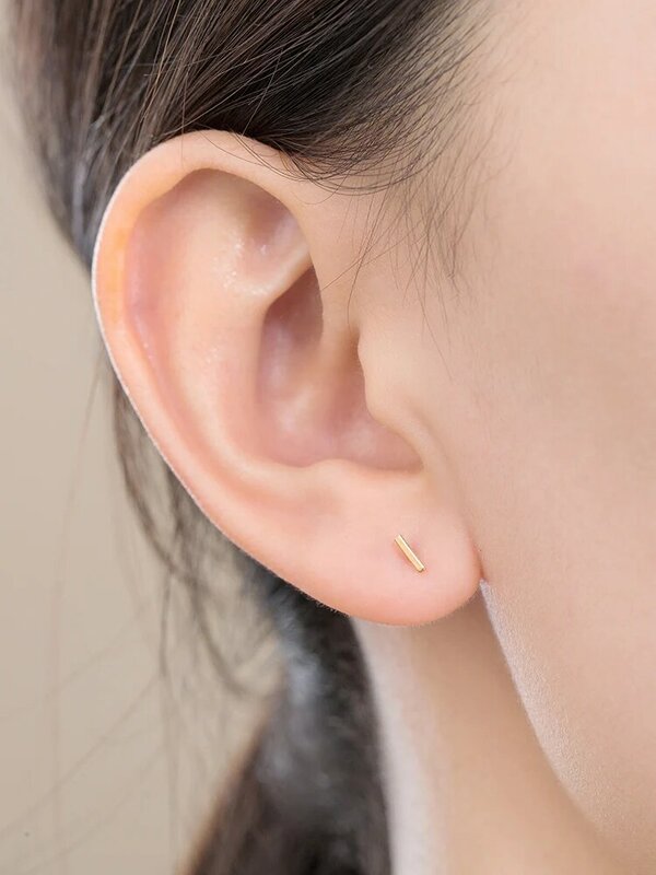 14K Solid Gold Bar Ear-Stud Female Au585 Simple Temperament Strip Earring Anti-allergy Ear-Piercing Earrings