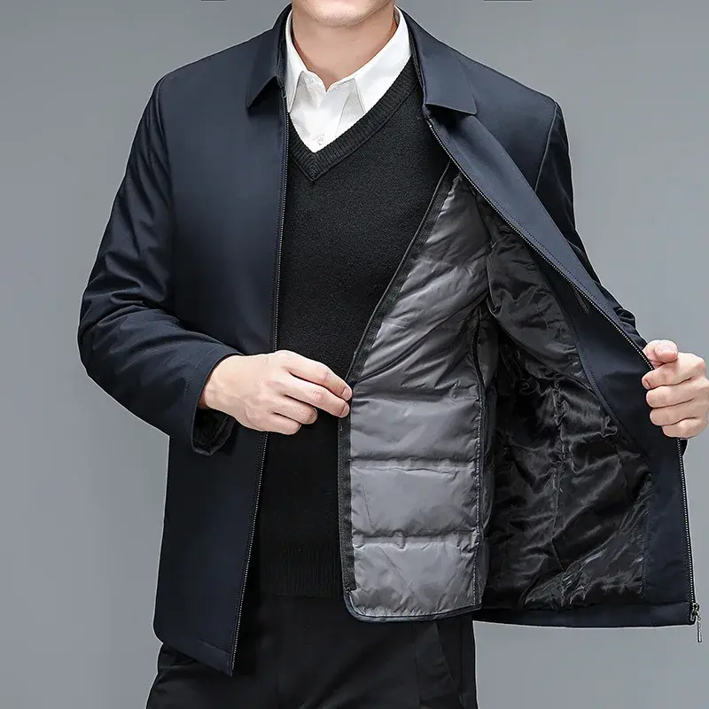 Мужской повседневный пуховик с отложным воротником, зимняя теплая пуховая куртка со съемной подкладкой, 2024