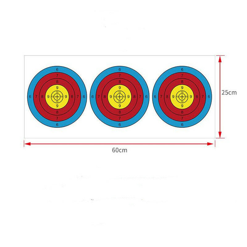 Papel de objetivo Triple de tiro con arco, tablero de dardos de anillo estándar, calibre, dardos de tiro, papel de entrenamiento, objetivo para rango de tiro, 25x60cm