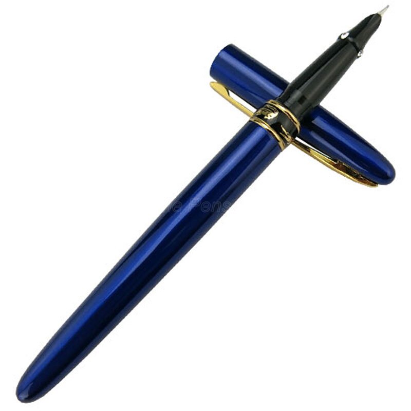 Crocodile 215 Classic Blue Metal Thin Hooded Fine Nib Fountain Pen Gold Trim Office School Writing Gift Pen Accessory