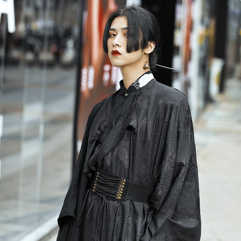 Мужская весенне-летняя одежда черного цвета Hanfu с круглым вырезом
