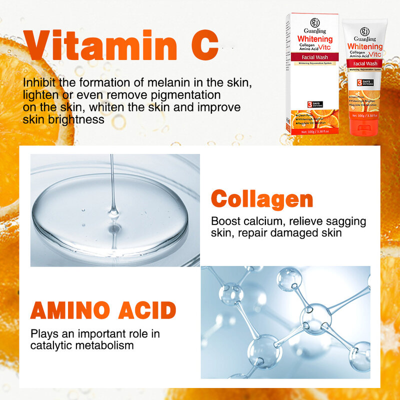 Disaar Vitamin C Máy Rửa Mặt VC Collagen Amino Acid Làm Trắng Sáng Sữa Rửa Mặt Làm Sạch Sâu Lỗ Chân Lông Kiểm Soát Dầu 100G