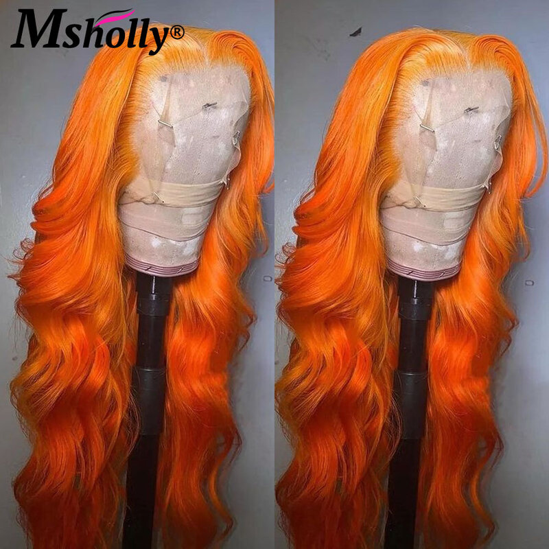 Peluca de cabello humano ondulado, postizo de encaje Frontal transparente, color naranja jengibre degradado, sin pegamento, 13x6, predesplumada, HD