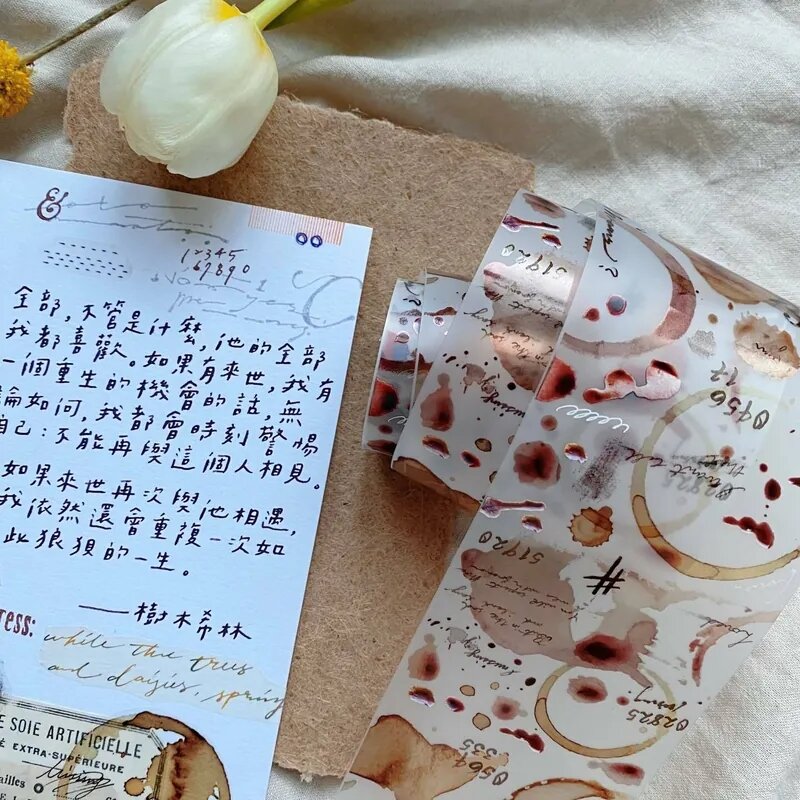 Shiwu Studio Love Cocoa Coffee Stain Washi PET Tape untuk membuat kartu DIY Scrapbooking stiker dekoratif