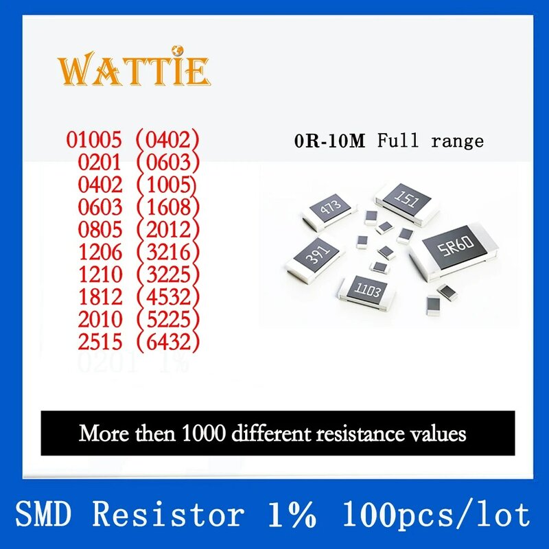 Resistor da microplaqueta de SMD, 0805, 1%, 619K, 620K, 634K, 649K, 665K, 680K, 681K, 698K, 715K, 1, 8W, 2,0mm x 1,2mm, 100 PCes por lote