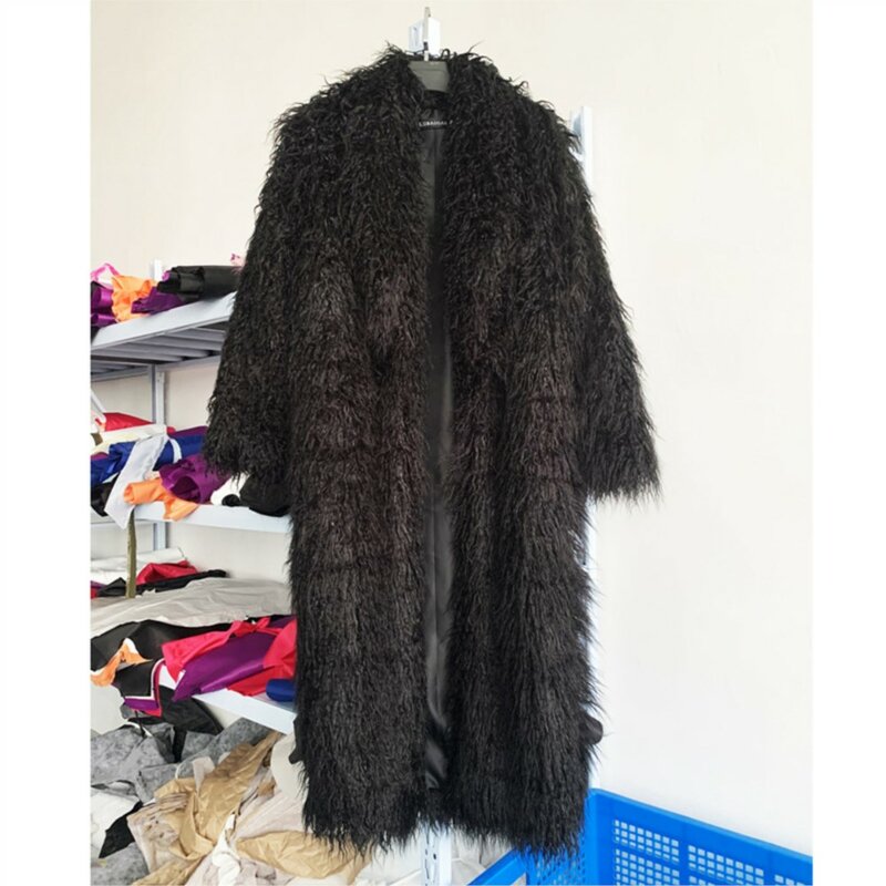 Overcoat Thickened Faux Fur Coat Winter Clothing Imitated Fur Sheep Fur Ultra-Long Green Fruit Collar Over The Knee Furry Coat