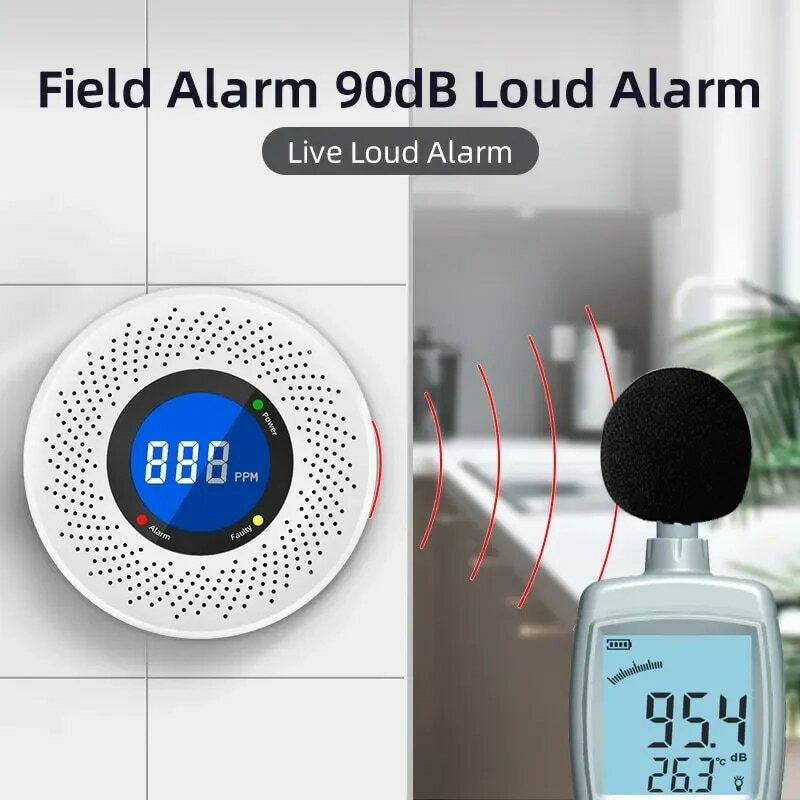 Nowy tlenek węgla samodzielny Alarm alarmowy z wyświetlaczem zasilany z baterii certyfikat CE do domowego do użytku biurowego kuchennego