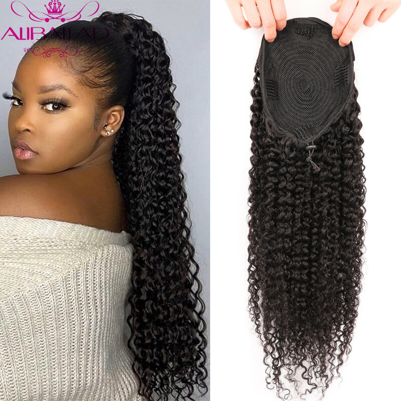 Aliballad Kinky Curly Drawstring Ponytail Remy Human Hair Brazilian Cury Ponytail Afro Clip In Extensions 100g-150g For Women