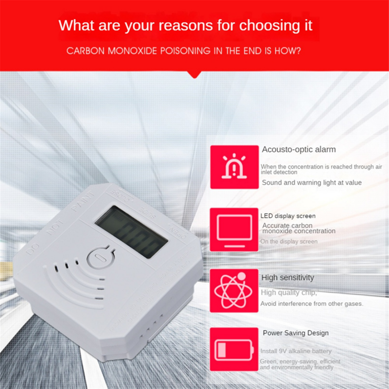 Koolmonoxide Detector 2Pack, Co Gas Monitor Alarm Met Lcd Digitaal Display En Geluid Waarschuwing, Co Alarm