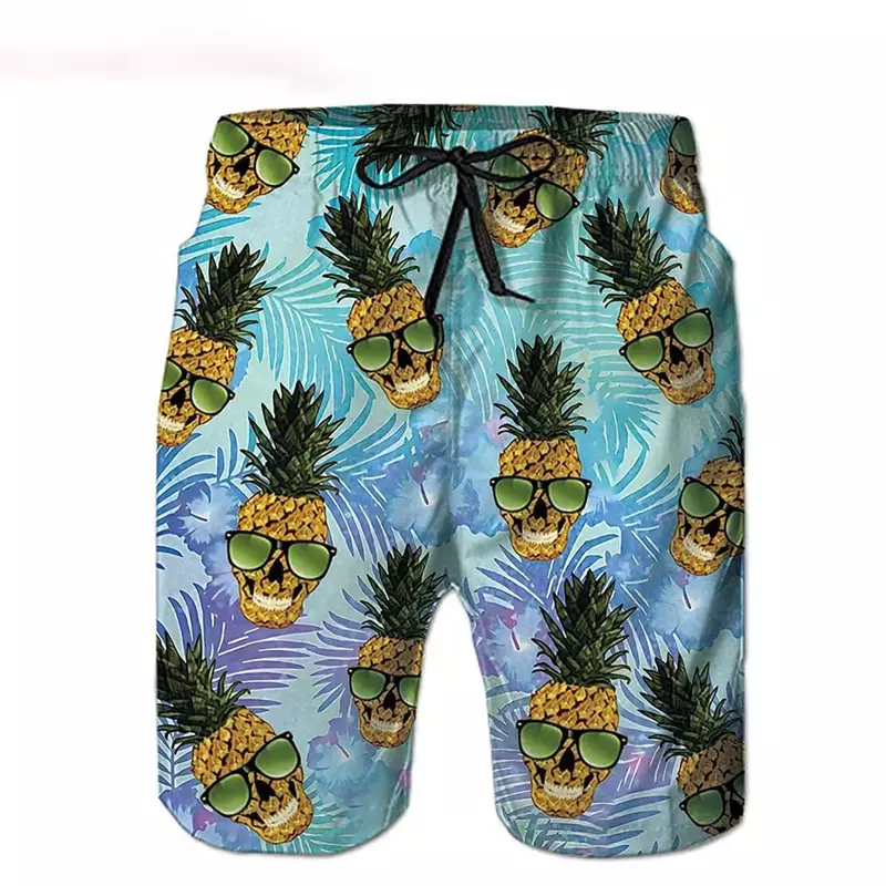 Zabawny wzór ananasa drukuj męskie hawajskie spodenki plażowe spodenki do deski surfingowej sportowe spodnie plażowe chłopięce letnie fajne ubrania