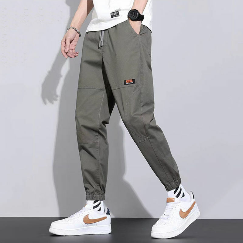 Брюки-карго мужские из ледяного шелка, летние модные классические свободные тонкие брюки с карманами и поясом на кулиске, в повседневном стиле
