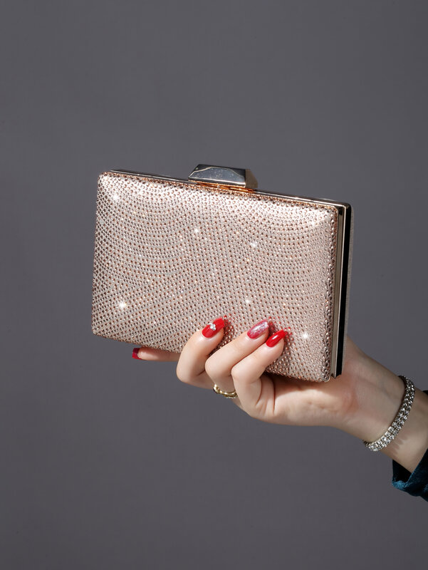 Shiny diamond decorated small square bag, fashionable banquet bag, suitable for women's birthday parties envelope bag