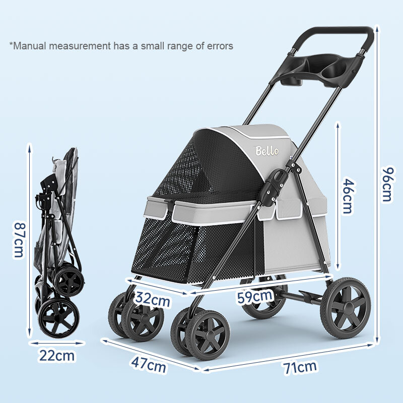 Bello 2023 Travel Carrier Easy One-Hand Fold Luxury Pet Dog Stroller 4 Wheels Lightweight Strollers for Puppy