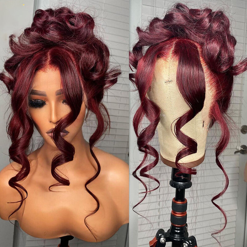 26Long 180Density Burgundy Soft Body Wave 99j Lace Front Wig For Black Women BabyHair Glueless Preplucked Heat Resistant Daily