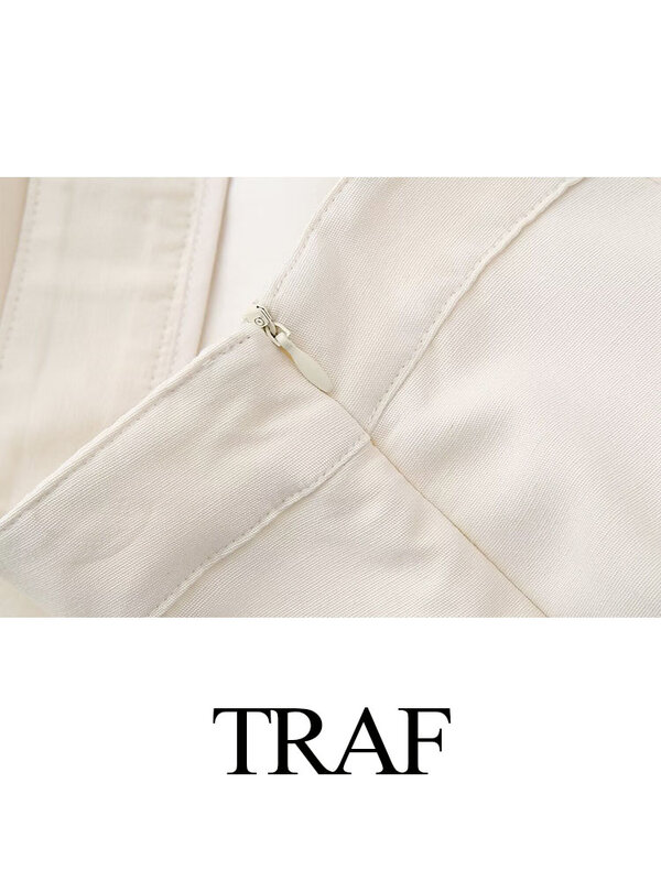 Traf-女性用ハイウエストバックスリットジッパースカート、エレガントなロングスカート、単色、ポケットデコレーション、新しいファッション、夏、女性、2022