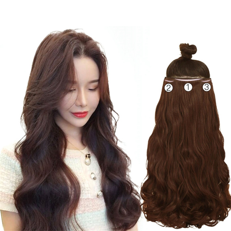 65cm Thickened Three-Piece Wig Set Large Wavy Long Curly Wig High Temperature Hair Wire Wig Light Brown Long Wavy Roll A