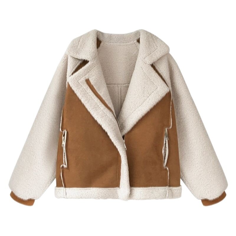 Женская шерстяная куртка с длинным рукавом, утепленное пальто с отложным воротником, модная уличная свободная теплая Дамская верхняя одежда на молнии с карманами, зима 2023