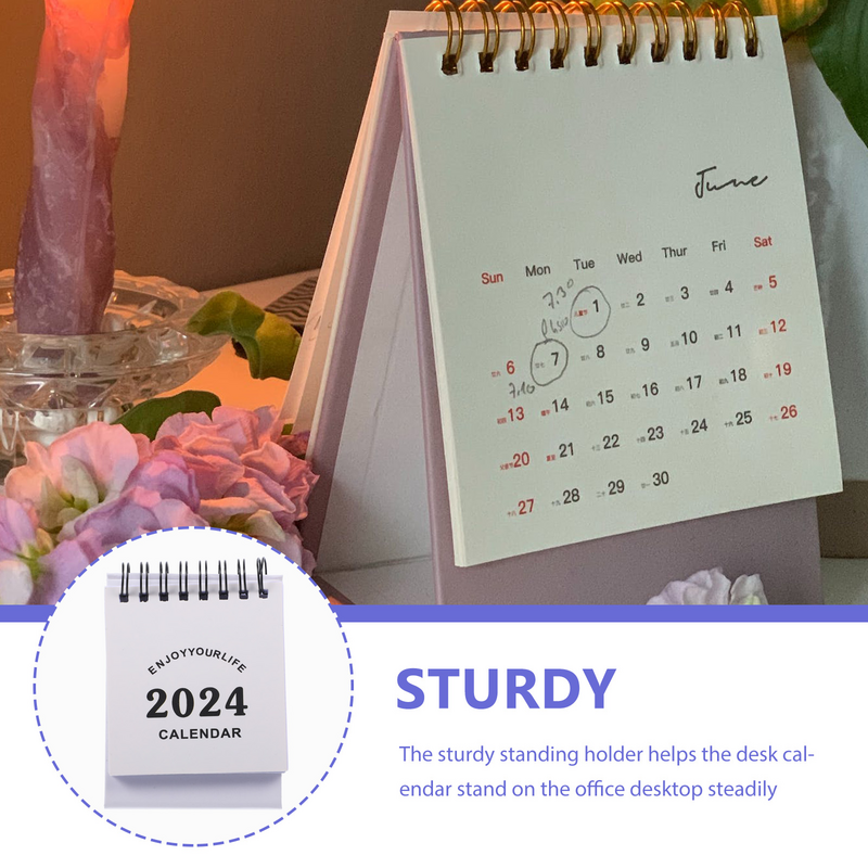 Mini calendário para mesa, pequeno ornamento de mesa, casa e escritório, mesa, pequeno, 2024